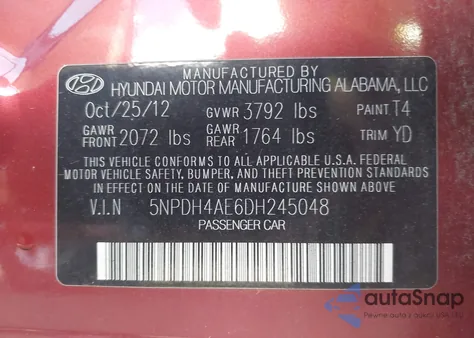 2013 Hyundai Elantra Gls from USA, damaged, VIN 5NPDH4AE6DH245048